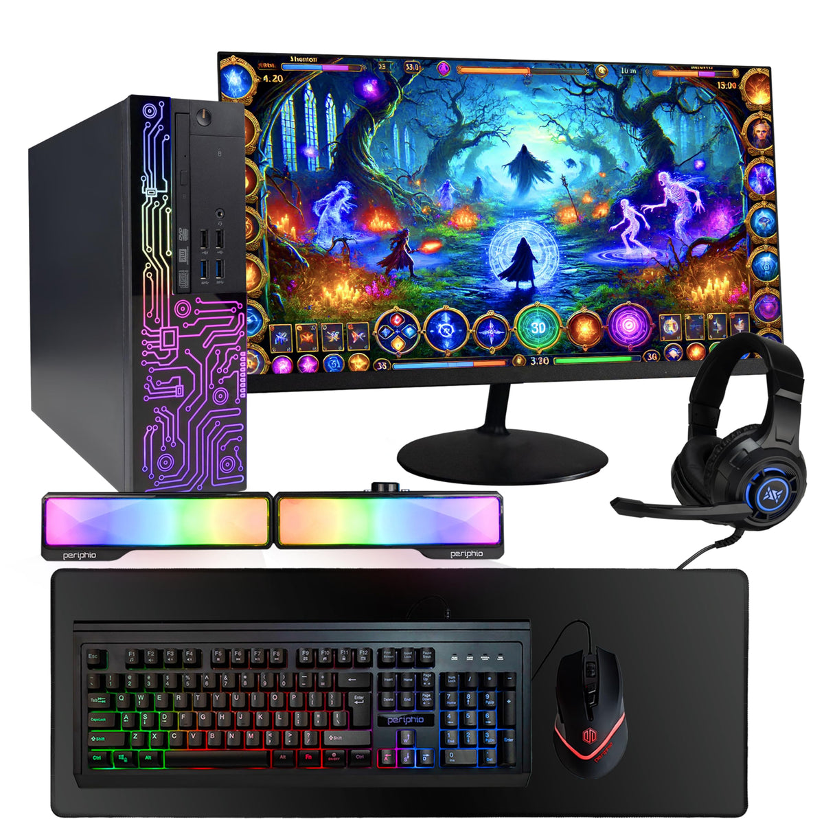 Dell Optiplex Desktop PC | Intel i5-7500 (3.4GHz) | 16GB DDR4 RAM | 512GB SSD | 24 Inch LCD | RGB Gaming Keyboard & Mouse Headset | Windows 10 Pro (Renewed) (i5 7th Gen + RGB Speaker Bar)