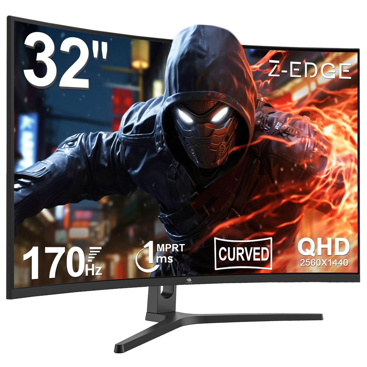 Z-Edge 32 inch Curved Gaming Monitor 16:9 QHD 2K 2560x1440 170/144Hz 1ms Frameless LED Gaming Monitor AMD Freesync Premium Display Port HDMI