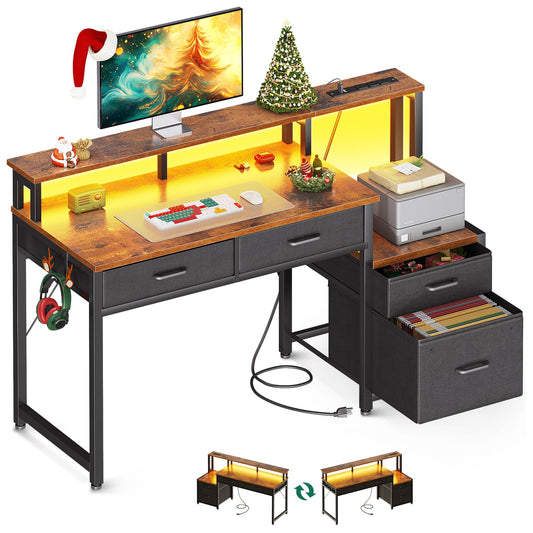 AODK 48" Gaming Desk with LED Strip & Storage